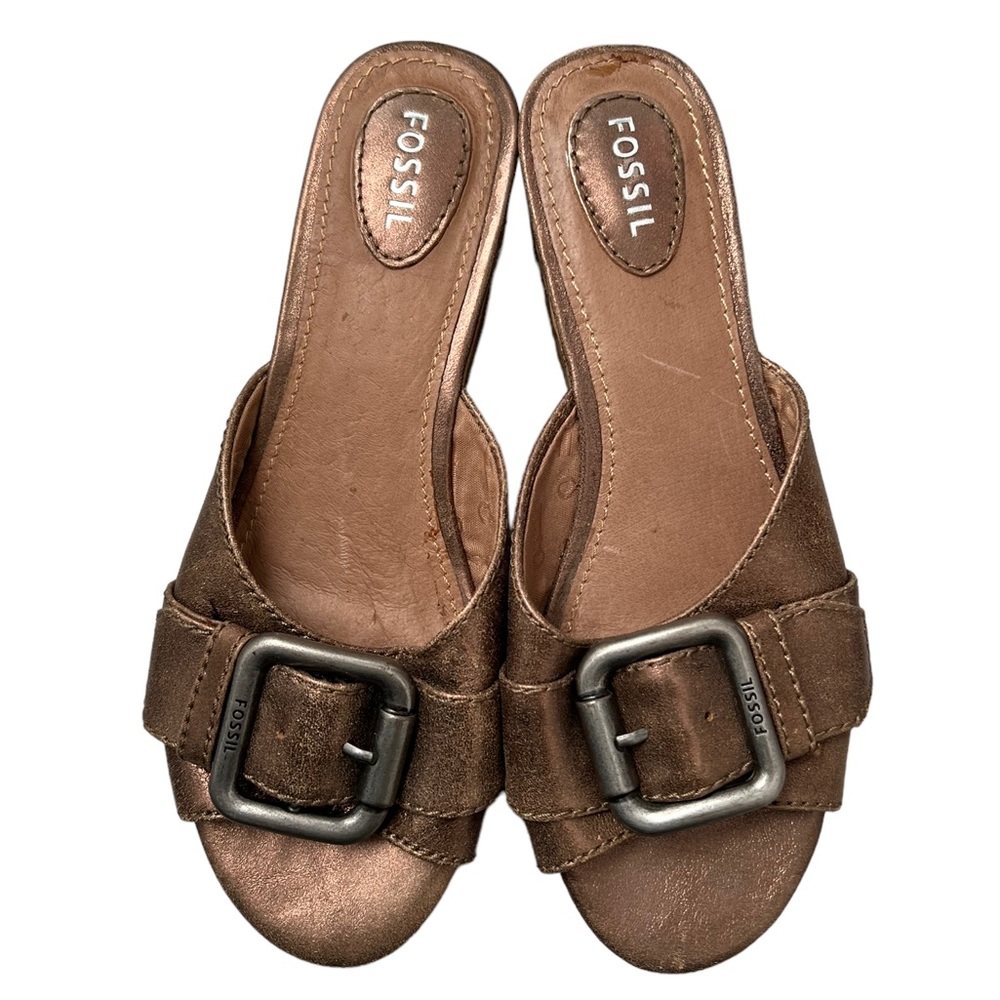 Fossil Women Marla Cork Wedge Buckle Platform Side Shoe Size 6.5 - Picture 4 of 10